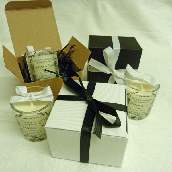 Small Glass Votive Personalised Candle in Box Candle Favours
