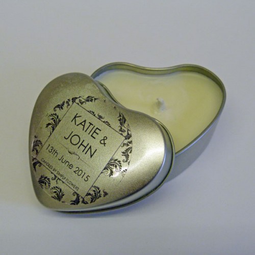Personalised Wedding Favour Candle Small Heart Tin Candles by Simply